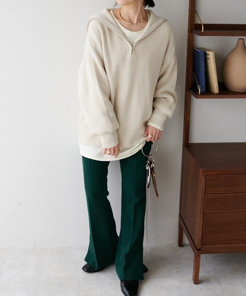 DISCOAT（ディスコート）の「セーラーカラーハーフZIPプルオーバー（ニット/セーター・レディース・ブラック/モカ/ホワイト系その他/チャコールグレー/グリーン/ブロンズ・FREE）」の11枚目の写真