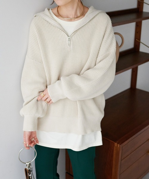 DISCOAT（ディスコート）の「セーラーカラーハーフZIPプルオーバー（ニット/セーター・レディース・ブラック/モカ/ホワイト系その他/チャコールグレー/グリーン/ブロンズ・FREE）」の17枚目の写真