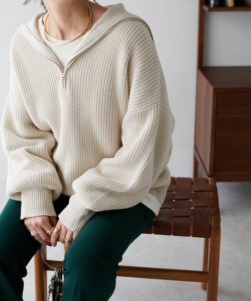 DISCOAT（ディスコート）の「セーラーカラーハーフZIPプルオーバー（ニット/セーター・レディース・ブラック/モカ/ホワイト系その他/チャコールグレー/グリーン/ブロンズ・FREE）」の18枚目の写真