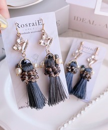 【RosraiE】ビジュー パール タッセル ロング ピアス(MA)