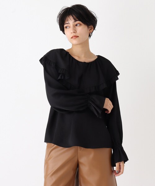 AG by aquagirl(エージーバイアクアガール)の「◆ドレープデシン ラッフルフリルピコブラウス(シャツ/ブラウス・レディース・ブラック/ホワイト系・38/36)」の2枚目の写真