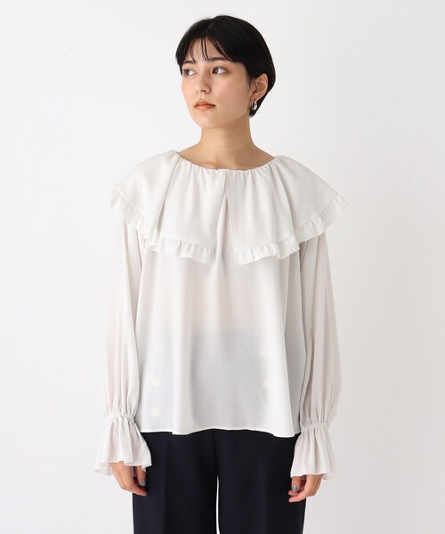 AG by aquagirl(エージーバイアクアガール)の「◆ドレープデシン ラッフルフリルピコブラウス(シャツ/ブラウス・レディース・ブラック/ホワイト系・38/36)」の3枚目の写真