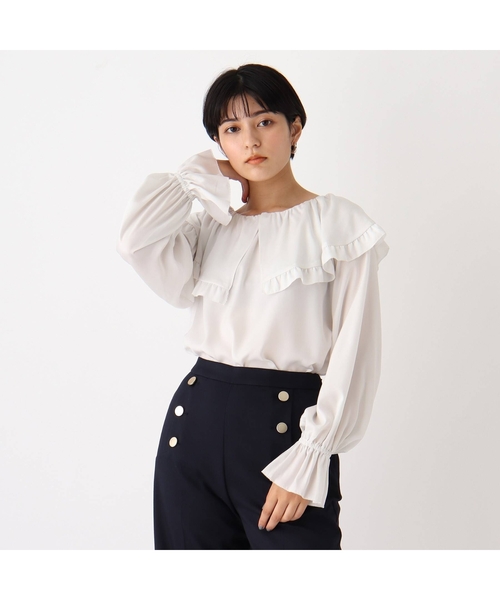 AG by aquagirl(エージーバイアクアガール)の「◆ドレープデシン ラッフルフリルピコブラウス(シャツ/ブラウス・レディース・ブラック/ホワイト系・38/36)」の4枚目の写真