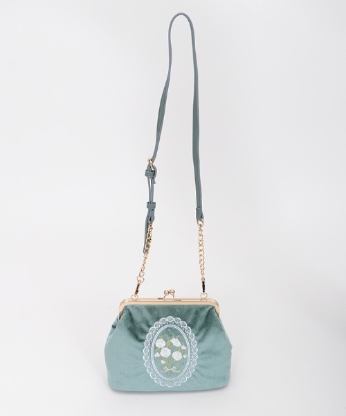 axes femme POETIQUE（アクシーズファムポエティック）の「刺繍がま口ベロアポシェット（ショルダーバッグ・レディース・ブラック/ミント・MEDIUM）」の10枚目の写真