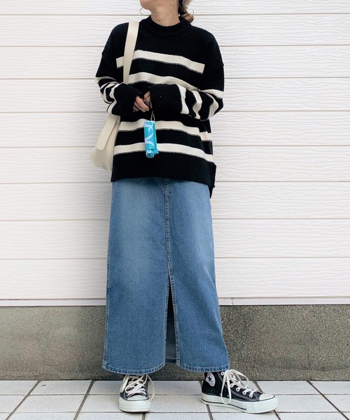 Q（キュー）の「Wボーダーニット（ニット/セーター・レディース・ブラック/アイボリー・MEDIUM）」の3枚目の写真