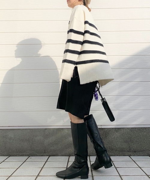 Q（キュー）の「Wボーダーニット（ニット/セーター・レディース・ブラック/アイボリー・MEDIUM）」の6枚目の写真