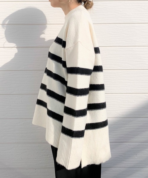 Q（キュー）の「Wボーダーニット（ニット/セーター・レディース・ブラック/アイボリー・MEDIUM）」の8枚目の写真