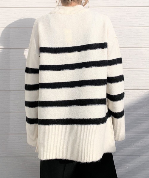 Q（キュー）の「Wボーダーニット（ニット/セーター・レディース・ブラック/アイボリー・MEDIUM）」の4枚目の写真