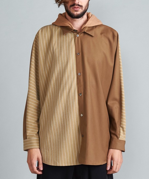 NO ID.（ノーアイディ）の「◇ドルマンスリーブ切替フードSH（シャツ/ブラウス・メンズ・グレー/ベージュ/ブラック/ブルーグリーン・ONE SIZE）」の5枚目の写真