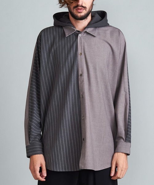 NO ID.（ノーアイディ）の「◇ドルマンスリーブ切替フードSH（シャツ/ブラウス・メンズ・グレー/ベージュ/ブラック/ブルーグリーン・ONE SIZE）」の7枚目の写真