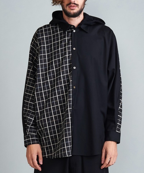 NO ID.（ノーアイディ）の「◇ドルマンスリーブ切替フードSH（シャツ/ブラウス・メンズ・グレー/ベージュ/ブラック/ブルーグリーン・ONE SIZE）」の8枚目の写真