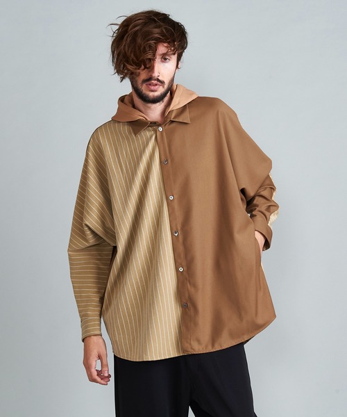 NO ID.（ノーアイディ）の「◇ドルマンスリーブ切替フードSH（シャツ/ブラウス・メンズ・グレー/ベージュ/ブラック/ブルーグリーン・ONE SIZE）」の15枚目の写真