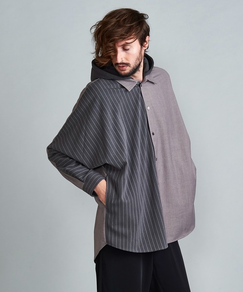 NO ID.（ノーアイディ）の「◇ドルマンスリーブ切替フードSH（シャツ/ブラウス・メンズ・グレー/ベージュ/ブラック/ブルーグリーン・ONE SIZE）」の17枚目の写真