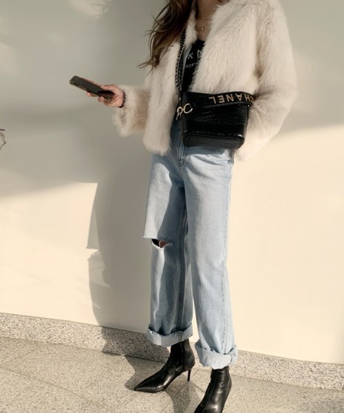 NANING9（ナンニング）の「NANING9 ラウンドファージャケット（その他アウター・レディース・ブラック/グレー/クリーム・FREE）」の12枚目の写真