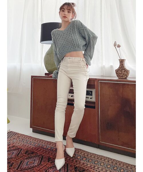 GYDA(ジェイダ)の「ミドルウエストサイドレースアップデザイン デニムパンツ(デニムパンツ・レディース・アイボリー/ライトブルー・X-SMALL/SMALL/MEDIUM)」の7枚目の写真