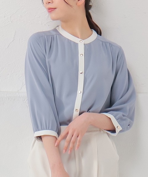 ❤︎新品❤︎vanessabruno❤︎バンドカラーブラウス 割繊バンドカラーブラウス【AOKI公式通販】