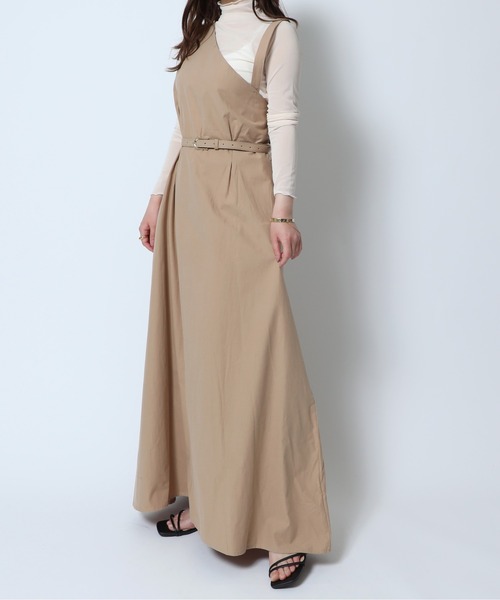 MAISON BREEZE(メゾンブリーズ)の「【MAISON BREEZE】アシンメトリーベルテッドワンピース KNF 【手洗い可】(ワンピース・レディース・ブラック/ベージュ・FREE)」の2枚目の写真