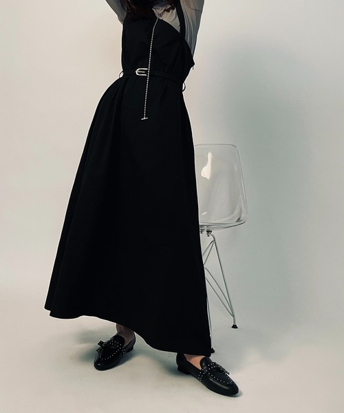MAISON BREEZE(メゾンブリーズ)の「【MAISON BREEZE】アシンメトリーベルテッドワンピース KNF 【手洗い可】(ワンピース・レディース・ブラック/ベージュ・FREE)」の6枚目の写真