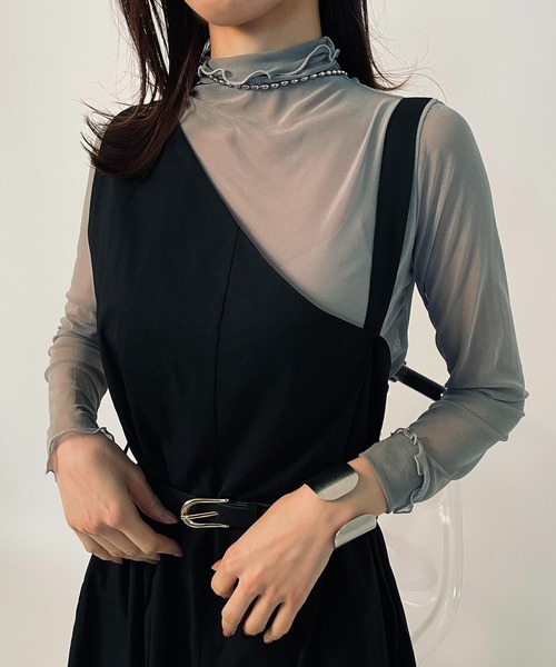 MAISON BREEZE(メゾンブリーズ)の「【MAISON BREEZE】アシンメトリーベルテッドワンピース KNF 【手洗い可】(ワンピース・レディース・ブラック/ベージュ・FREE)」の8枚目の写真