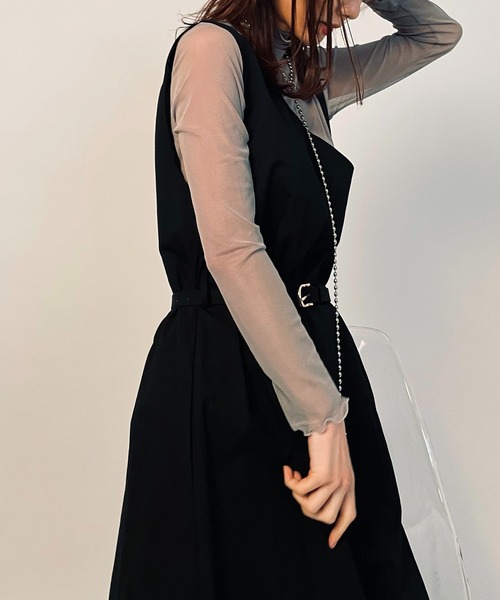 MAISON BREEZE(メゾンブリーズ)の「【MAISON BREEZE】アシンメトリーベルテッドワンピース KNF 【手洗い可】(ワンピース・レディース・ブラック/ベージュ・FREE)」の11枚目の写真