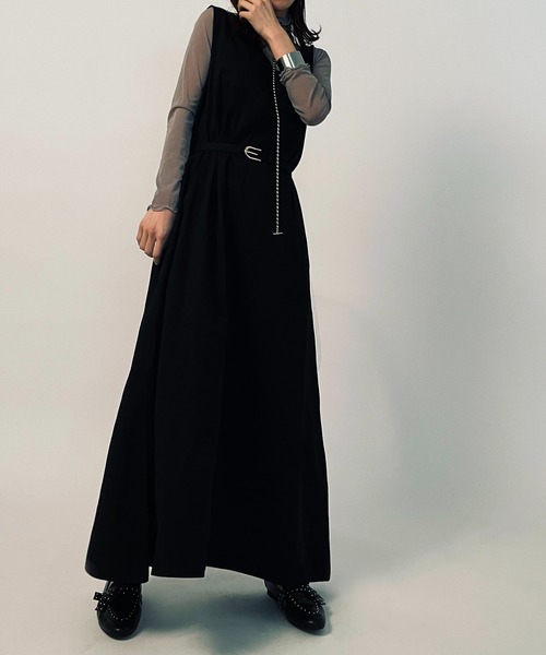 MAISON BREEZE(メゾンブリーズ)の「【MAISON BREEZE】アシンメトリーベルテッドワンピース KNF 【手洗い可】(ワンピース・レディース・ブラック/ベージュ・FREE)」の10枚目の写真