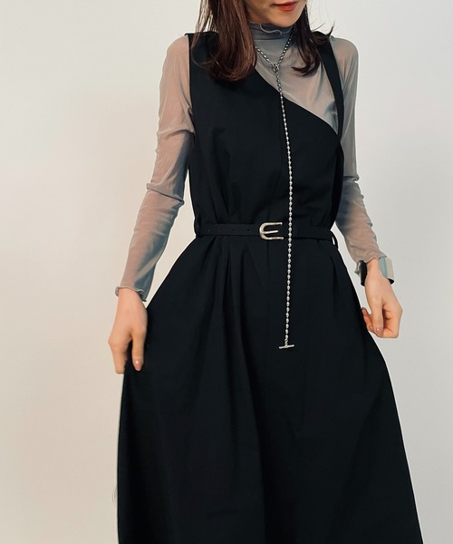 MAISON BREEZE(メゾンブリーズ)の「【MAISON BREEZE】アシンメトリーベルテッドワンピース KNF 【手洗い可】(ワンピース・レディース・ブラック/ベージュ・FREE)」の13枚目の写真