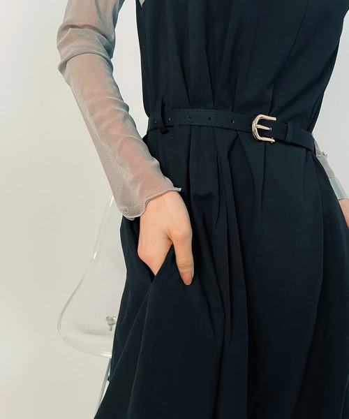 MAISON BREEZE(メゾンブリーズ)の「【MAISON BREEZE】アシンメトリーベルテッドワンピース KNF 【手洗い可】(ワンピース・レディース・ブラック/ベージュ・FREE)」の5枚目の写真