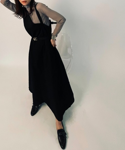 MAISON BREEZE(メゾンブリーズ)の「【MAISON BREEZE】アシンメトリーベルテッドワンピース KNF 【手洗い可】(ワンピース・レディース・ブラック/ベージュ・FREE)」の4枚目の写真
