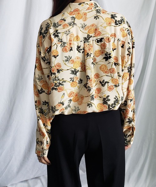 Syareme 花柄 レーヨンシャツ 長袖シャツ 総柄 - デザイン シャツ 長袖