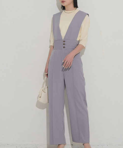 Aunt Marie's（アントマリーズ）の「フロントボタン2WAYサロペット / スラックス（サロペット/オーバーオール・レディース・ブラック/ベージュ/パープル・S/FREE）」の3枚目の写真