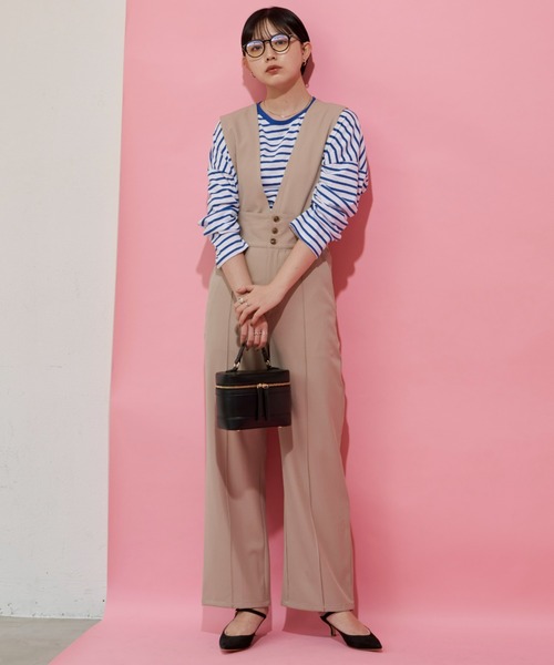 Aunt Marie's（アントマリーズ）の「フロントボタン2WAYサロペット / スラックス（サロペット/オーバーオール・レディース・ブラック/ベージュ/パープル・S/FREE）」の4枚目の写真