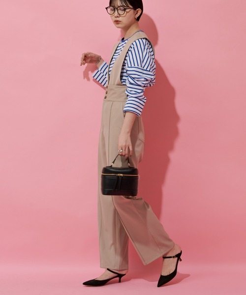 Aunt Marie's（アントマリーズ）の「フロントボタン2WAYサロペット / スラックス（サロペット/オーバーオール・レディース・ブラック/ベージュ/パープル・S/FREE）」の8枚目の写真