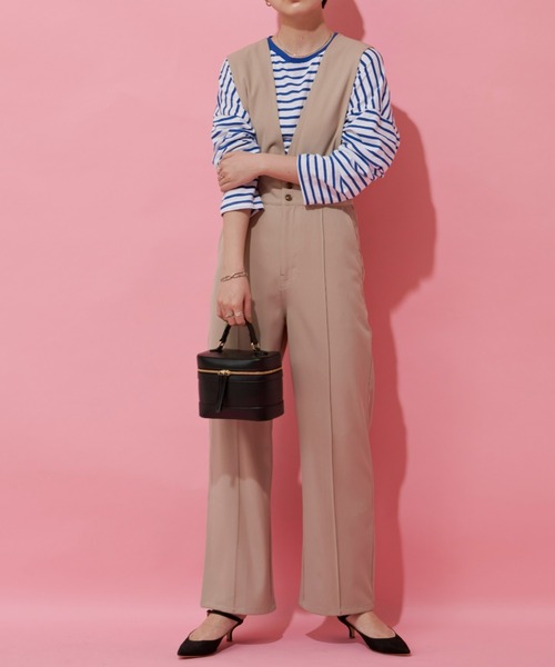 Aunt Marie's（アントマリーズ）の「フロントボタン2WAYサロペット / スラックス（サロペット/オーバーオール・レディース・ブラック/ベージュ/パープル・S/FREE）」の9枚目の写真