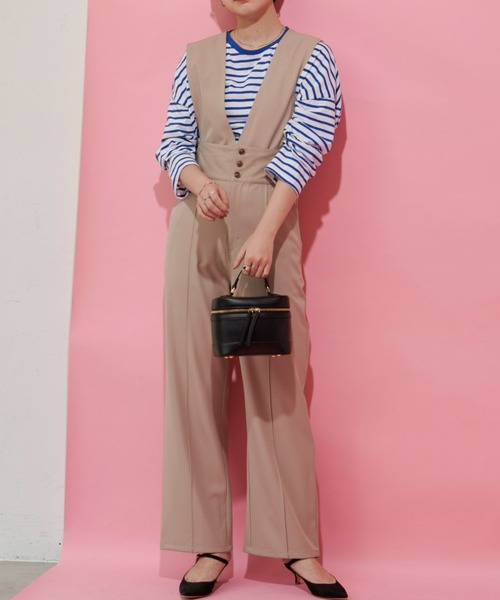 Aunt Marie's（アントマリーズ）の「フロントボタン2WAYサロペット / スラックス（サロペット/オーバーオール・レディース・ブラック/ベージュ/パープル・S/FREE）」の6枚目の写真