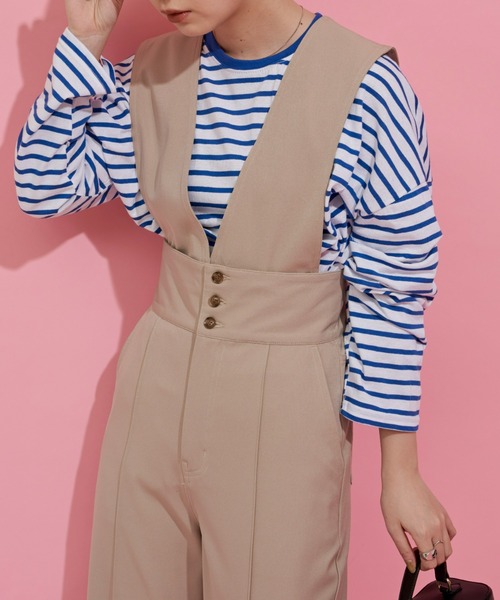 Aunt Marie's（アントマリーズ）の「フロントボタン2WAYサロペット / スラックス（サロペット/オーバーオール・レディース・ブラック/ベージュ/パープル・S/FREE）」の13枚目の写真