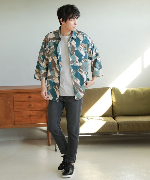 LAKOLE（ラコレ）の「プリントクロップドスリーブシャツ / 263883（シャツ/ブラウス・メンズ・グレー/グリーン/ブラック/ネイビー・LARGE/MEDIUM）」の19枚目の写真