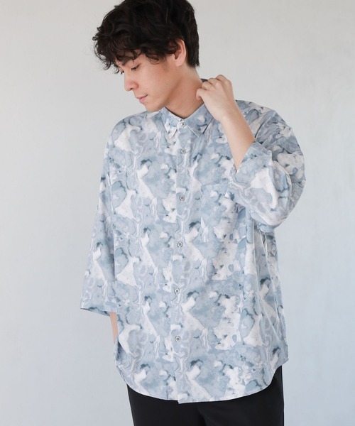 LAKOLE（ラコレ）の「プリントクロップドスリーブシャツ / 263883（シャツ/ブラウス・メンズ・グレー/グリーン/ブラック/ネイビー・LARGE/MEDIUM）」の5枚目の写真