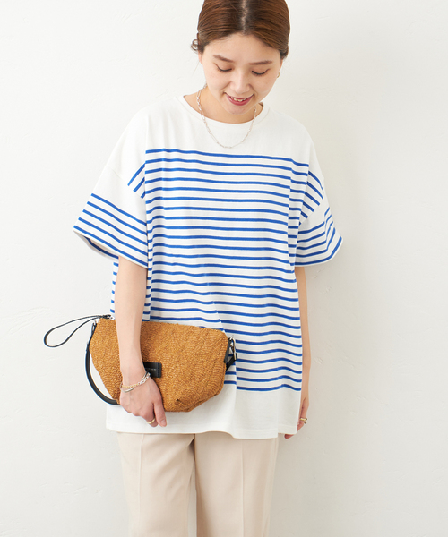 JOURNAL STANDARD（ジャーナルスタンダード）の「パネルボーダーTシャツ（Tシャツ/カットソー・レディース・ブラック/グリーン/ネイビー系1/ブルー系1・FREE）」の4枚目の写真