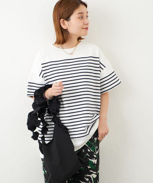 JOURNAL STANDARD（ジャーナルスタンダード）の「パネルボーダーTシャツ（Tシャツ/カットソー・レディース・ブラック/グリーン/ネイビー系1/ブルー系1・FREE）」の11枚目の写真
