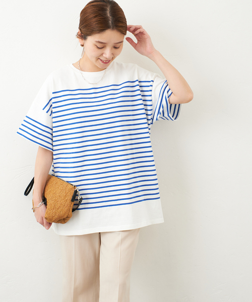 JOURNAL STANDARD（ジャーナルスタンダード）の「パネルボーダーTシャツ（Tシャツ/カットソー・レディース・ブラック/グリーン/ネイビー系1/ブルー系1・FREE）」の14枚目の写真
