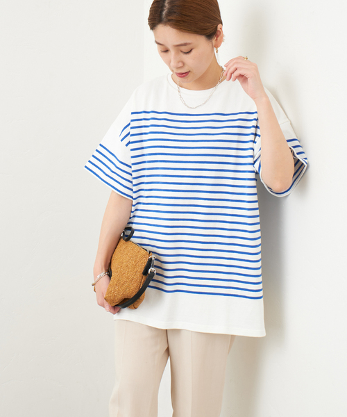 JOURNAL STANDARD（ジャーナルスタンダード）の「パネルボーダーTシャツ（Tシャツ/カットソー・レディース・ブラック/グリーン/ネイビー系1/ブルー系1・FREE）」の16枚目の写真