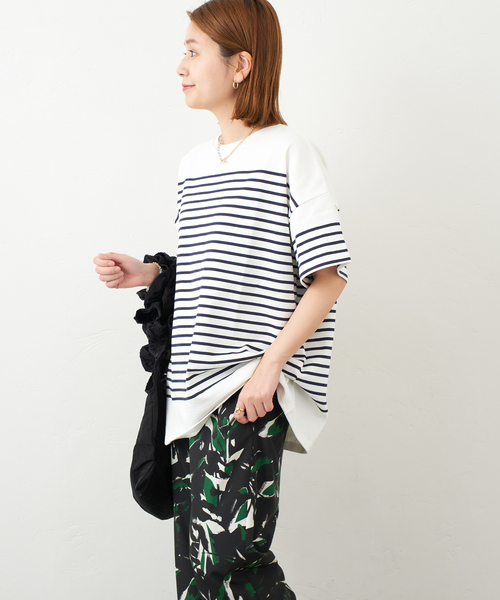 JOURNAL STANDARD（ジャーナルスタンダード）の「パネルボーダーTシャツ（Tシャツ/カットソー・レディース・ブラック/グリーン/ネイビー系1/ブルー系1・FREE）」の6枚目の写真