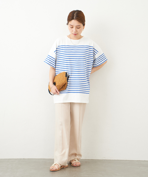 JOURNAL STANDARD（ジャーナルスタンダード）の「パネルボーダーTシャツ（Tシャツ/カットソー・レディース・ブラック/グリーン/ネイビー系1/ブルー系1・FREE）」の7枚目の写真
