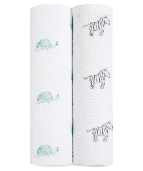 aden + anais （エイデンアンドアネイ）の「スワドル オーガニック 2枚入り（おくるみ・キッズ・ホワイト×ネイビー/アッシュブラウン/ホワイト×グリーン/ライトパープル/ライトピンク/オレンジ/グリーン/ライトブラウン・FREE）」の2枚目の写真