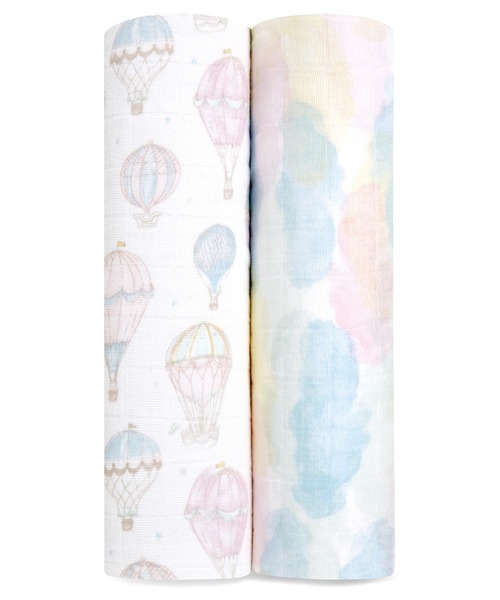 aden + anais （エイデンアンドアネイ）の「スワドル オーガニック 2枚入り（おくるみ・キッズ・ホワイト×ネイビー/アッシュブラウン/ホワイト×グリーン/ライトパープル/ライトピンク/オレンジ/グリーン/ライトブラウン・FREE）」の7枚目の写真