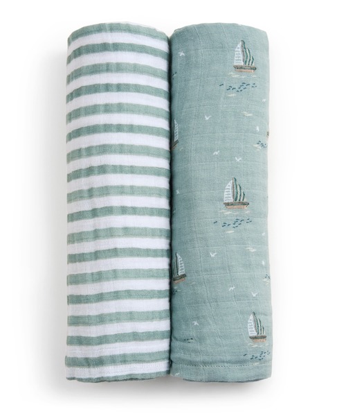 aden + anais （エイデンアンドアネイ）の「スワドル オーガニック 2枚入り（おくるみ・キッズ・ホワイト×ネイビー/アッシュブラウン/ホワイト×グリーン/ライトパープル/ライトピンク/オレンジ/グリーン/ライトブラウン・FREE）」の5枚目の写真