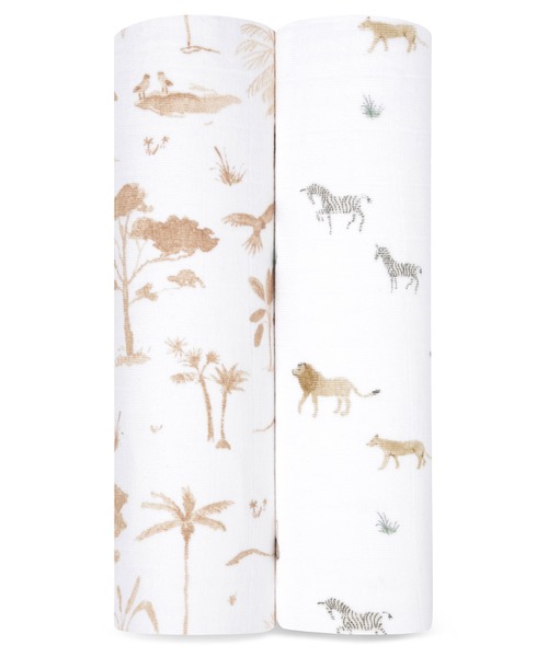 aden + anais （エイデンアンドアネイ）の「スワドル オーガニック 2枚入り（おくるみ・キッズ・ホワイト×ネイビー/アッシュブラウン/ホワイト×グリーン/ライトパープル/ライトピンク/オレンジ/グリーン/ライトブラウン・FREE）」の4枚目の写真