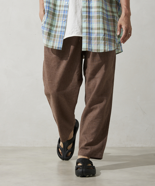 JOURNAL STANDARD relume（ジャーナルスタンダード　レリューム）の「セミワイド リネンイージーパンツ（その他パンツ・メンズ・ブラウン/グリーン/ブラックミックス/ブルー系その他・MEDIUM/LARGE）」の3枚目の写真