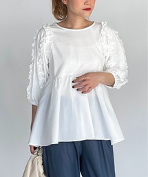 袖フリル切替えプルオーバー