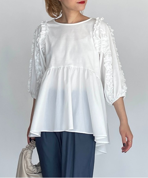 PICCIN(ピッチン)の「袖フリル切替えプルオーバー(Tシャツ/カットソー・レディース・ブラック/オフホワイト・M/L)」の3枚目の写真